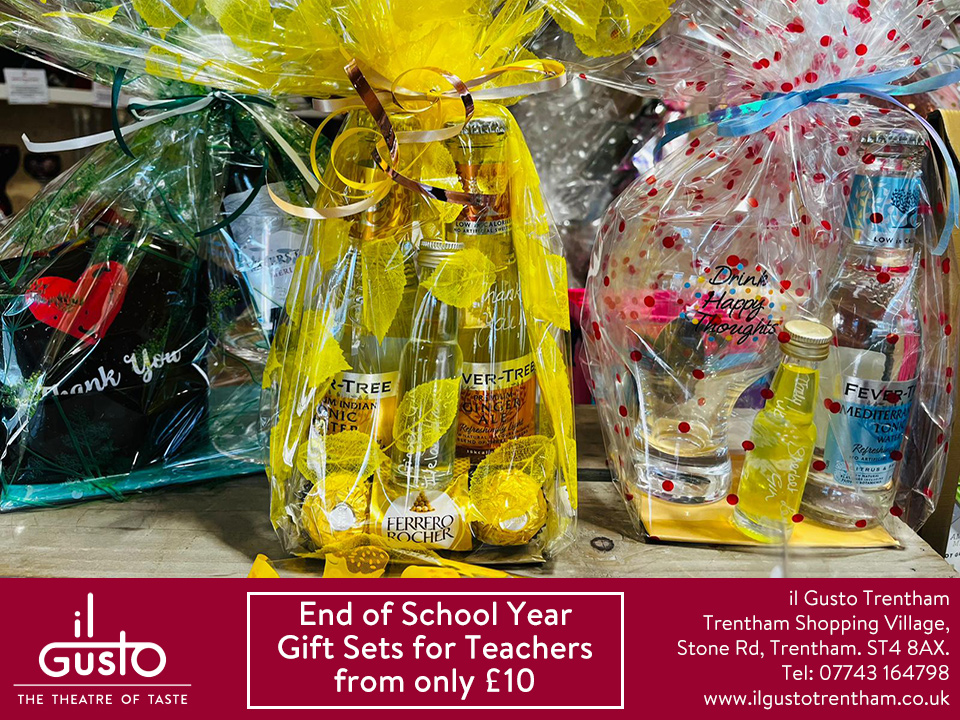 Teacher's Gift Sets now in store!! A perfect way to say 'Thank You' for a job well done.
il Gusto, Trentham Shopping Village, Stone Road, Trentham. ST4 8AX.
Tel: 07743 164798
ilgustotrentham.com