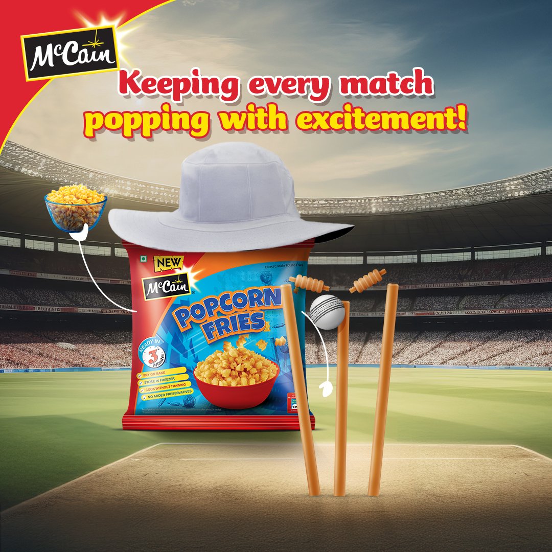 McCainFoodsInd's tweet photo. Pop into the game day fun with McCain's Popcorn Fries!

#T20WorldCup
#McCainBanegaMazaBadhega #ShartMatLagana #McCain #TastySharingAnytimeParty #CrispySnacks #McCainSnacks #McCainFoods #Snacks #SnacksMadeFun #TastySnacks #Sharing #CrispyMoments https://t.co/AguPdiRw9Z