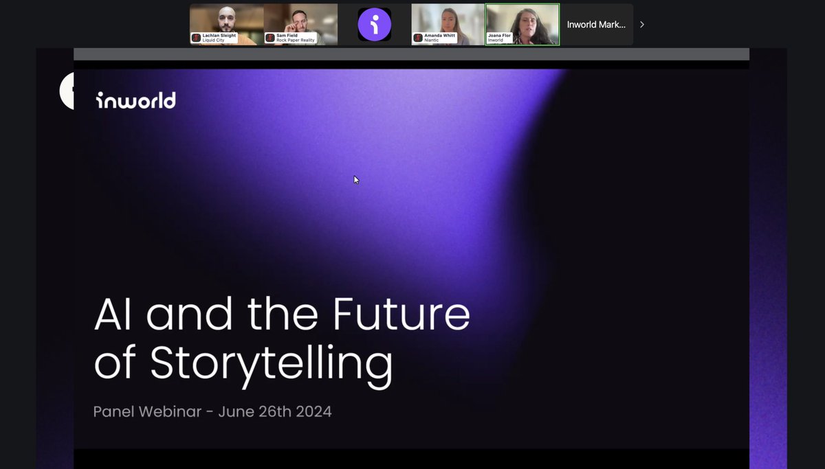 Liquid City (@liquidcity_) on Twitter photo Our XR Prototyper <a href="/LachlanSleight/">Lachlan Sleight</a> just wrapped a webinar on #AI and the future of storytelling!
Big thanks to <a href="/NianticLabs/">Niantic</a> <a href="/RockReality/">Rock Paper Reality</a> and Operative Games for the engaging chat, and to <a href="/inworld_ai/">Inworld AI</a> and <a href="/joanaflor/">joanaflor</a> for hosting. Always happy to contribute towards the dialogue Our XR Prototyper <a href="/LachlanSleight/">Lachlan Sleight</a> just wrapped a webinar on #AI and the future of storytelling!
Big thanks to <a href="/NianticLabs/">Niantic</a> <a href="/RockReality/">Rock Paper Reality</a> and Operative Games for the engaging chat, and to <a href="/inworld_ai/">Inworld AI</a> and <a href="/joanaflor/">joanaflor</a> for hosting. Always happy to contribute towards the dialogue
