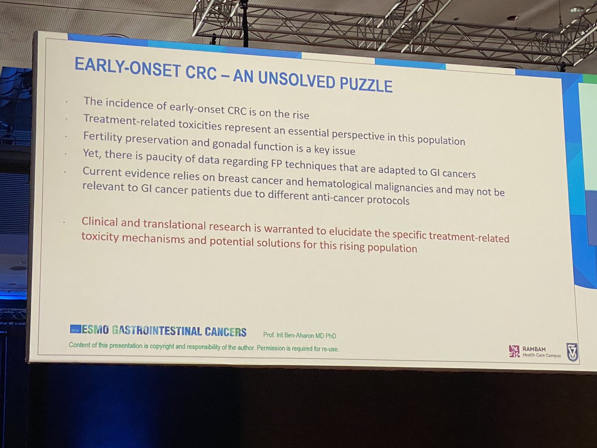 Megan Barnet (@meg_barnet) on Twitter photo Thought provoking talk from <a href="/ben_irit/">Prof. Irit Ben-Aharon</a> on QoL issues in EOCRC, esp paucity of data re: fertility pres. w/ RT + oxali (can’t extrapolate GnRHa from CTX - can worsen problem), cardiovascular tox (CVD 54% CRC survivors v 17% Gen pop), psychosocial, body image, sexual fnc #ESMOGI24 Thought provoking talk from <a href="/ben_irit/">Prof. Irit Ben-Aharon</a> on QoL issues in EOCRC, esp paucity of data re: fertility pres. w/ RT + oxali (can’t extrapolate GnRHa from CTX - can worsen problem), cardiovascular tox (CVD 54% CRC survivors v 17% Gen pop), psychosocial, body image, sexual fnc #ESMOGI24