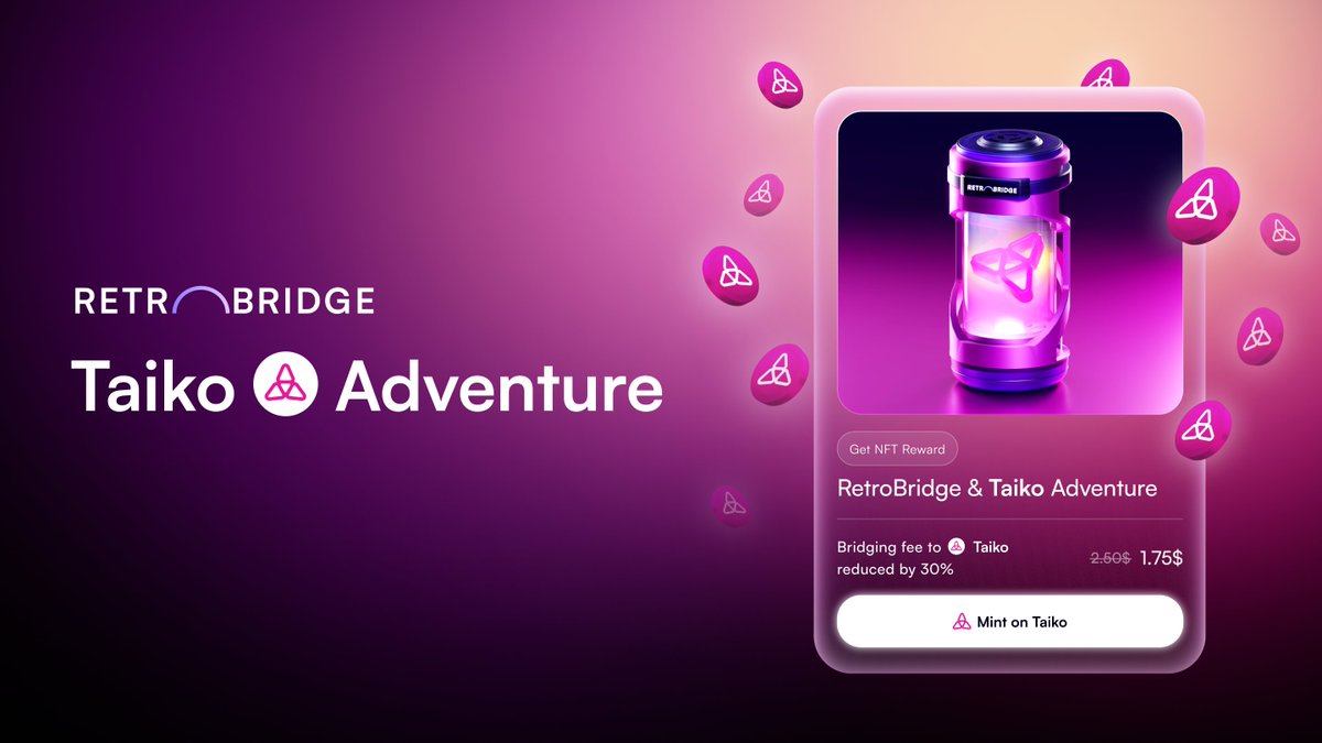 🔮RetroBridge &amp; @Taikoxyz Adventure 

🌉 Bridge $ETH and $USDC and get RetroBridge &amp; Taiko Adventure NFT

retrobridge.io/adventures/tai…

🧵...