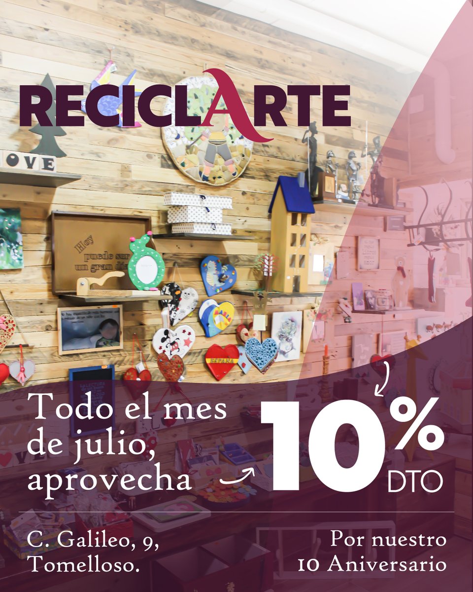 🎉 ¡Estamos de celebración! 🎉 En Fundación Cadisla, hemos cumplido 10 años y queremos compartir nuestra inmensa alegría con todos los clientes de nuestra tienda Recicl-Arte de Tomelloso. 🎂🥳

#ReciclarteTomelloso #10AñosReciclando #CelebraConNosotros #ReciclaConEstilo