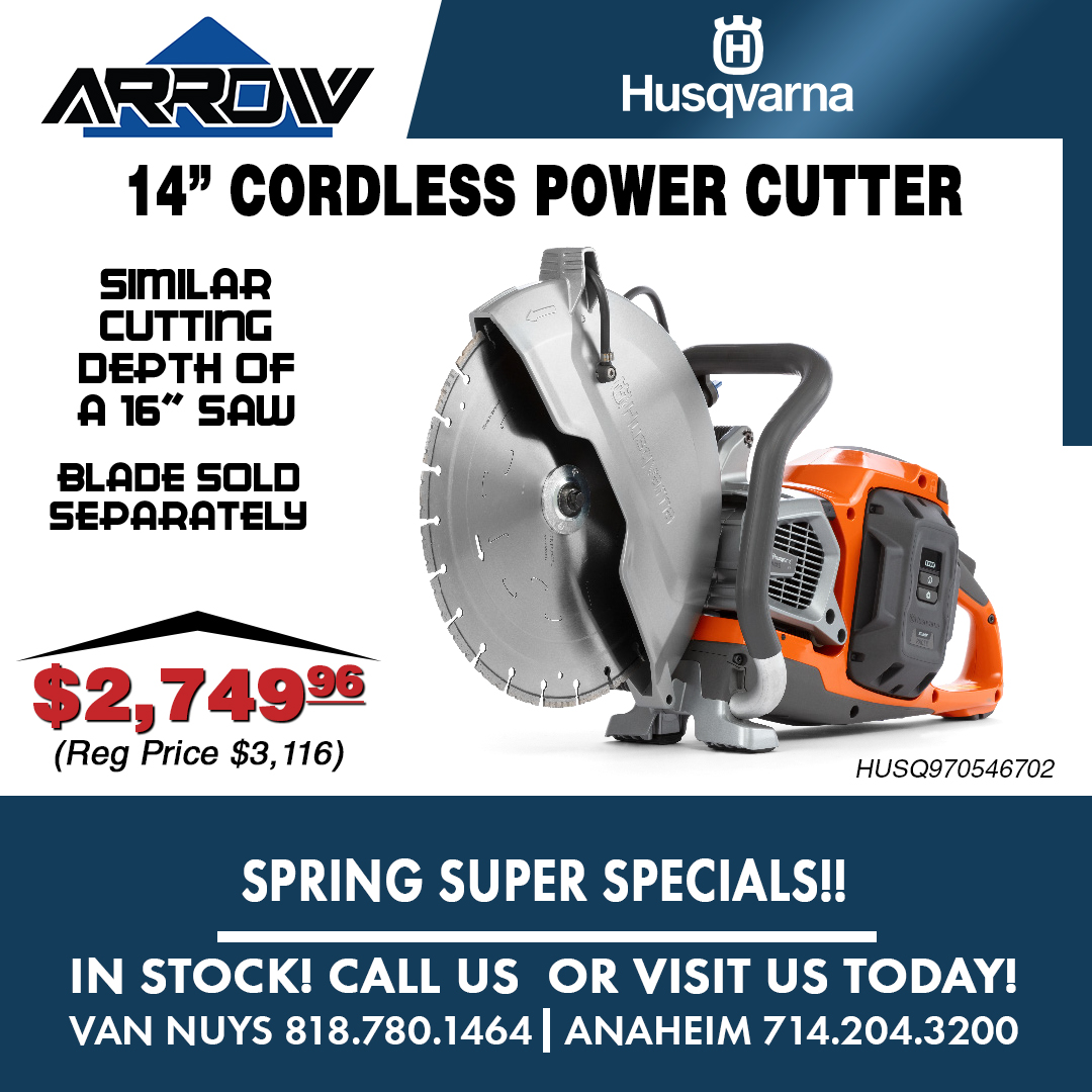 MyArrowTools's tweet photo. Introducing the Husqvarna 14” Cordless Power Cutter - the ultimate game-changer for all your cutting needs! With a max cutting depth of 5.7in and E-brake technology that stops the blade in a fraction of a second, this tool is a must-have for any professional. https://t.co/DVIya5G3vi