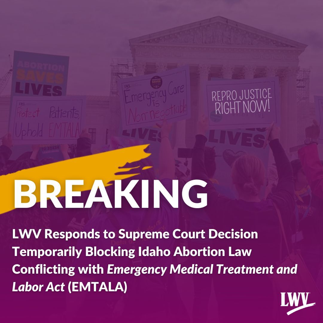 The League response to the US Supreme Court’s decisions in United States v. Idaho and United States v. Moyle to decline ruling on the case and return it to the trial court for further proceedings. 

Read our full statement: buff.ly/3RMKPuS