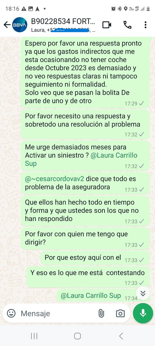NonyArleth's tweet photo. @BBVASeguros_mx  NECESITO APOYO URGENTE DE ALGUIEN QUE RESUELVA Y DEN SEGUIMIENTO PARA QUE SE ATIENDA MI AUTO, SOLO SE PASAN LA BOLITA DEL TALLER A LA ASEGURADORA, LA SUPERVISORA QUE ME ASIGNARON NO ME DA RESPUESTA Y YA SON DEMASIADOS MESES. @bbva @BBVA_Mex @BBVARe_mx https://t.co/aliQ6q0AUX