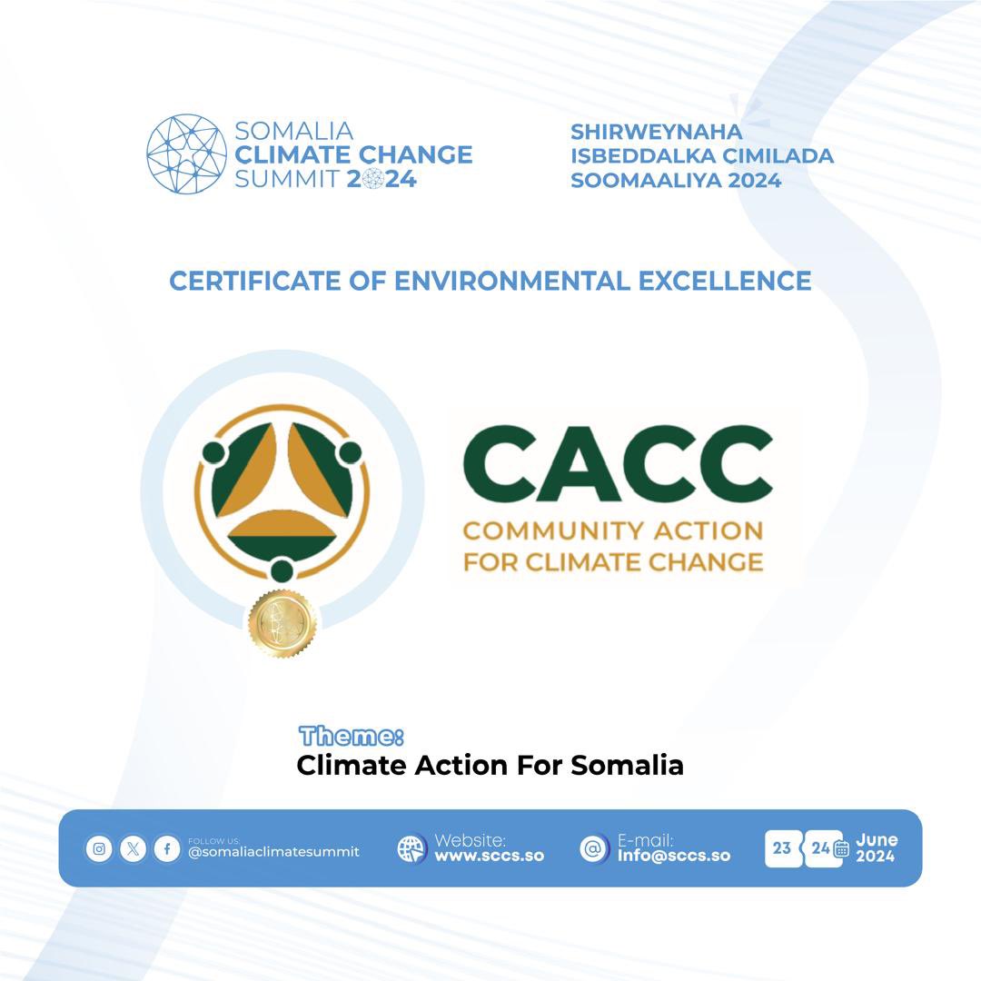 Somalia Climate Summit (@somaliaclimate) on Twitter photo We're proud to recognize <a href="/CaccSomalia/">Community Action for Climate Change (CACC)</a> with an environmental excellence certificate! This youth-led organization is making impact in Jubaland, Somalia with impactful initiatives spanning humanitarian aid, climate action, & environmental conservation. #ClimateAction #Somalia We're proud to recognize <a href="/CaccSomalia/">Community Action for Climate Change (CACC)</a> with an environmental excellence certificate! This youth-led organization is making impact in Jubaland, Somalia with impactful initiatives spanning humanitarian aid, climate action, & environmental conservation. #ClimateAction #Somalia