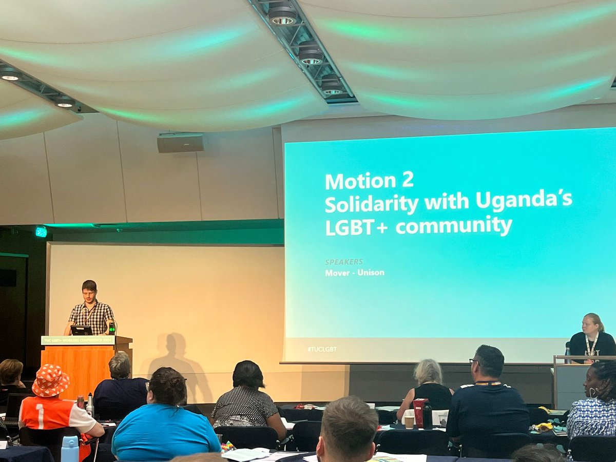 Speaking at #TUCLGBT in support for a motion about solidarity with Uganda’s LGBT+ community. It is important that our solidarity is international, and takes note of the legacies of colonial queerphobia, and that our work provides effective solidarity led by queer Ugandan voices.