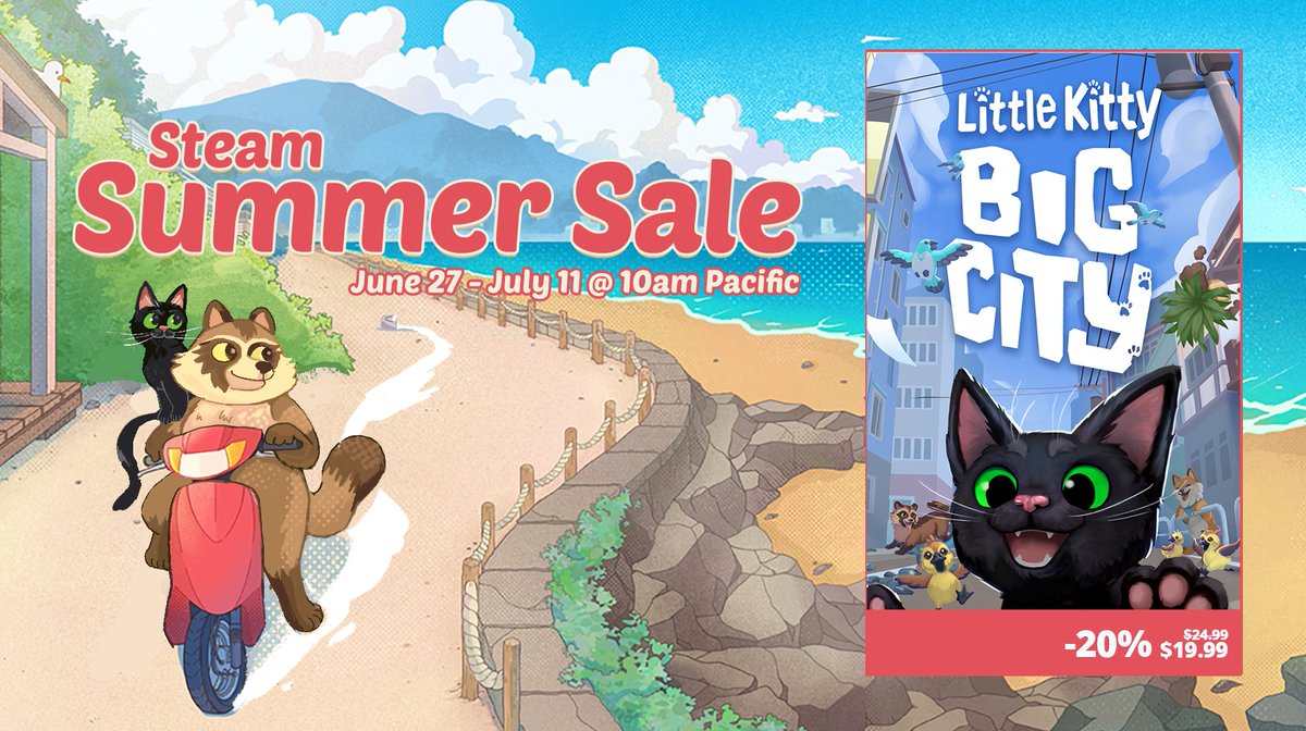 LittleKittyGame's tweet photo. Little Kitty. Big City is part of the Steam Summer Sale!! If you haven’t had the chance to get up to lots of mischief, you can pick up the game for 20% off from now until July 11th! https://t.co/vp5LQ2tbzi https://t.co/kEDqJrTWfW