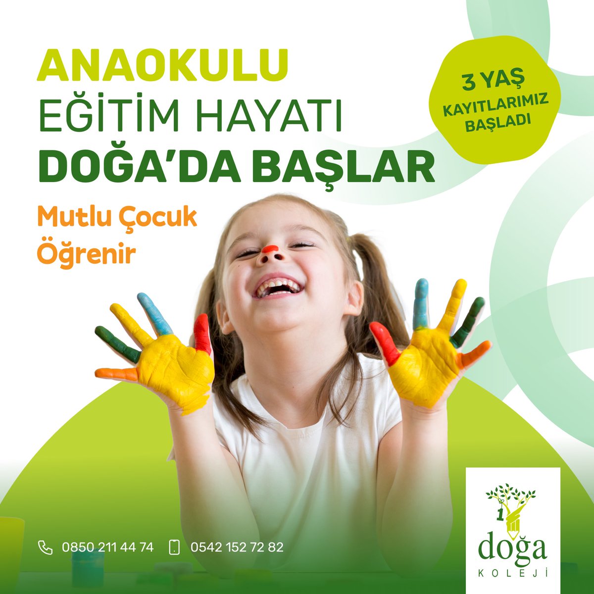 Geleceğin Doğa’sında, öğrenme heyecanı ve merakı ömür boyu süren öğrenciler yetişiyor.
Eğitimin Türkiye’deki Lideri Doğa Kolejinde 3 yaş anaokulu kayıt dönemi başladı.
Bilgi ve kayıt için; dogakoleji.k12.tr/kayit