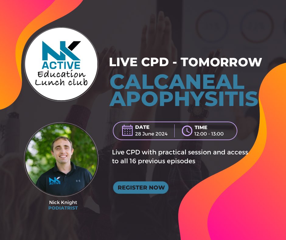 NKSportsPod's tweet photo. @NKActiveclinics  live CPD tomorrow. On  calcaneal apophysitis. Recorded so can watch at later date and access to all other 17 previous lower limb MSK topics.

https://t.co/Lm0C1RVv6L

#education #podiatry #physio #sportsrehab #CPD https://t.co/1xkeG7Nuwo