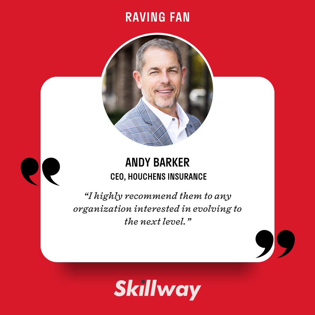 🤩 Testimonial from Andy Barker, CEO of Houchens Insurance Group, shares:

"Skillway has significantly impacted our leadership development, from executive coaching to sales training. They helped us reach our $100M goal three years early. Highly recommend!"

#ClientSuccess