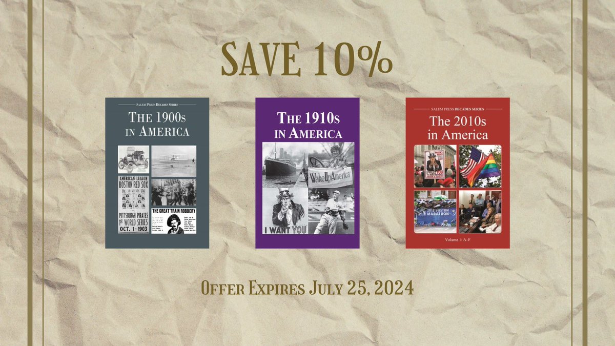 “The 1900s in America” Completes the Decades Series from Salem Press. Fully Explore American History from the 1900s to the 2010s. Order Now to Save and Get Free Online Access too! conta.cc/4bo2wrs