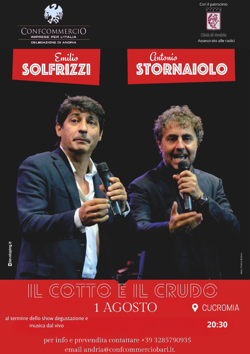 stornaiolo's tweet photo. #1agosto #andria #comuneandria #confcommercio #cucromia #solfrizzi #stornaiolo #solfrizzistornaiolo #totietata https://t.co/l8TkhNyYnH