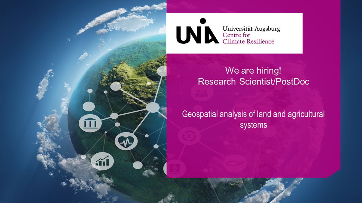GEOGLAM (@g20_geoglam) on Twitter photo ❗Postdoc Alert❗️ 
📄Topic: Geospatial analysis of land and agricultural systems
📍Location: University of Augsburg, Germany
📅Apply by: 28th June
 
Details: Research scientist (m/f/d) - Centre for Climate Resilience (uni-augsburg.de) ❗Postdoc Alert❗️ 
📄Topic: Geospatial analysis of land and agricultural systems
📍Location: University of Augsburg, Germany
📅Apply by: 28th June
 
Details: Research scientist (m/f/d) - Centre for Climate Resilience (uni-augsburg.de)