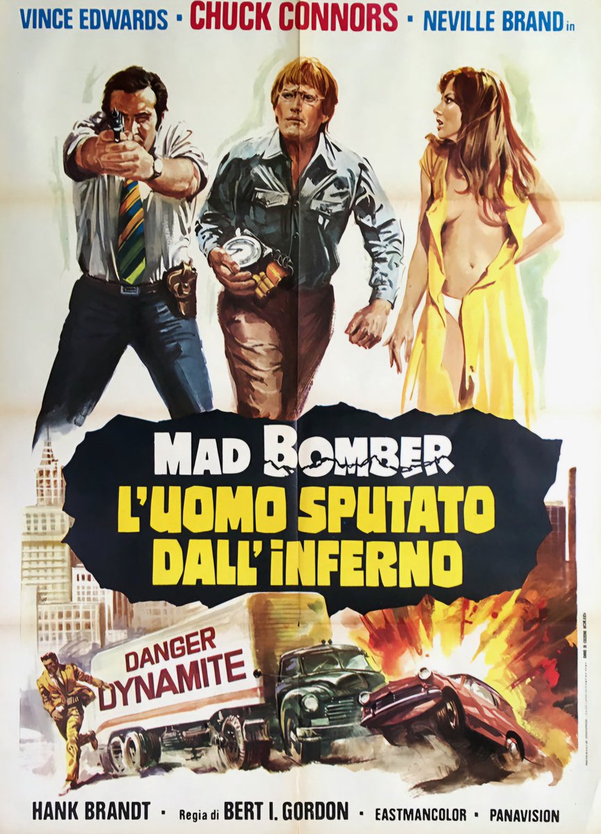 TheFilmFair's tweet photo. Italian film poster for #TheMadBomber aka #ThePoliceConnection (1973 - Dir. #BertIGordon) #VinceEdwards #ChuckConnors #NevilleBrand https://t.co/OLZvf5cGWf