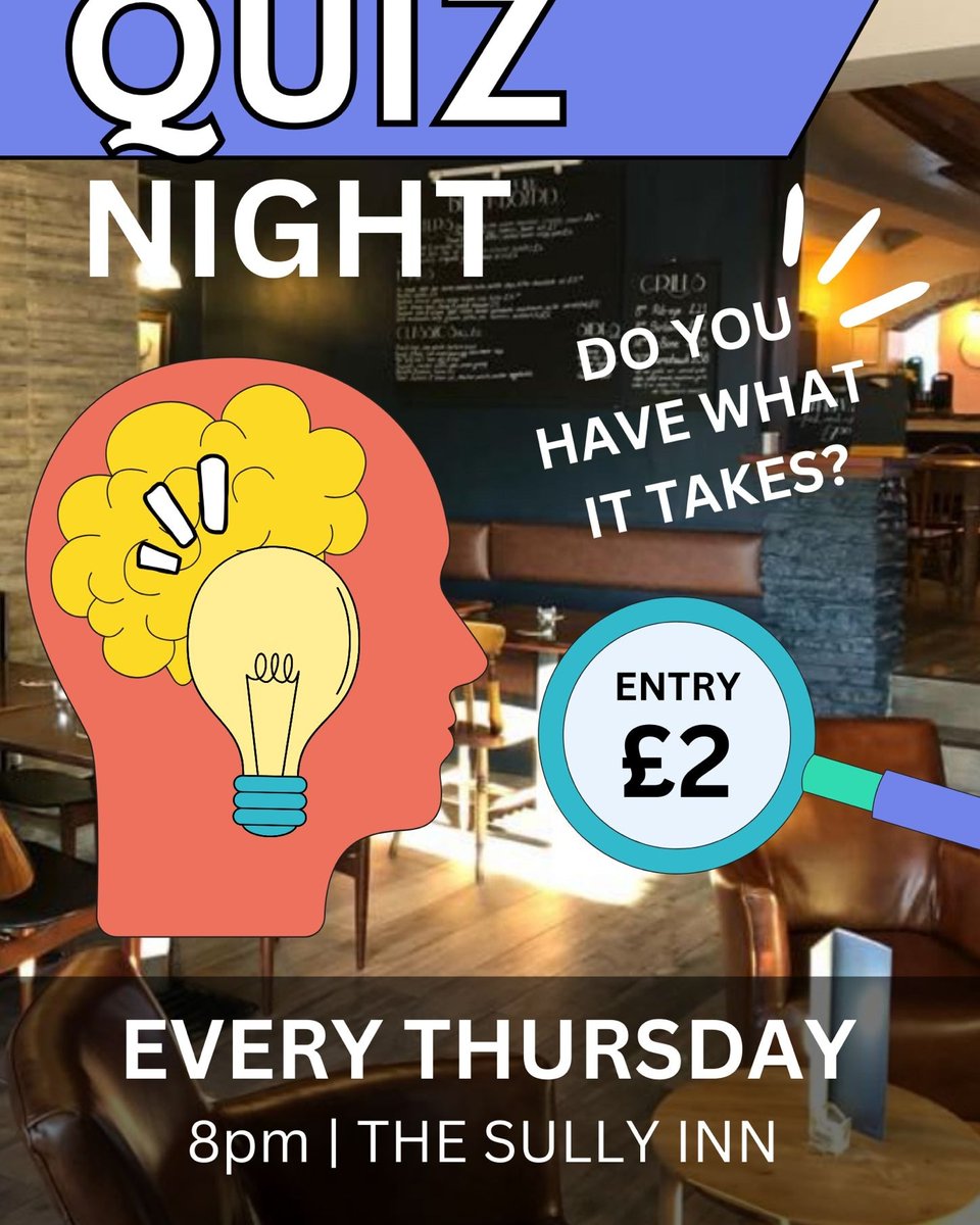 InnSully's tweet image. It's quiz night!! 🤓🧠

We have prepared another great quiz for you to enjoy!

8pm start with a whopping £110 available for the winner! 🥇💷💷