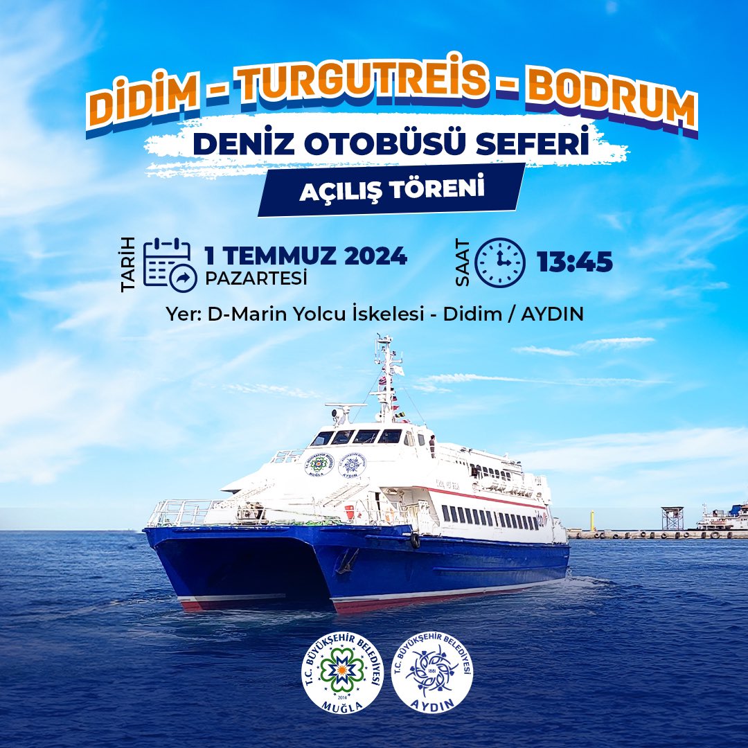 muglabsb's tweet photo. 1 Temmuz Kabotaj Bayramı’nda Bodrum Turgutreis- Aydın Didim arası deniz otobüsü seferlerimiz başlıyor. ⚓️ https://t.co/xcw1OazrSG