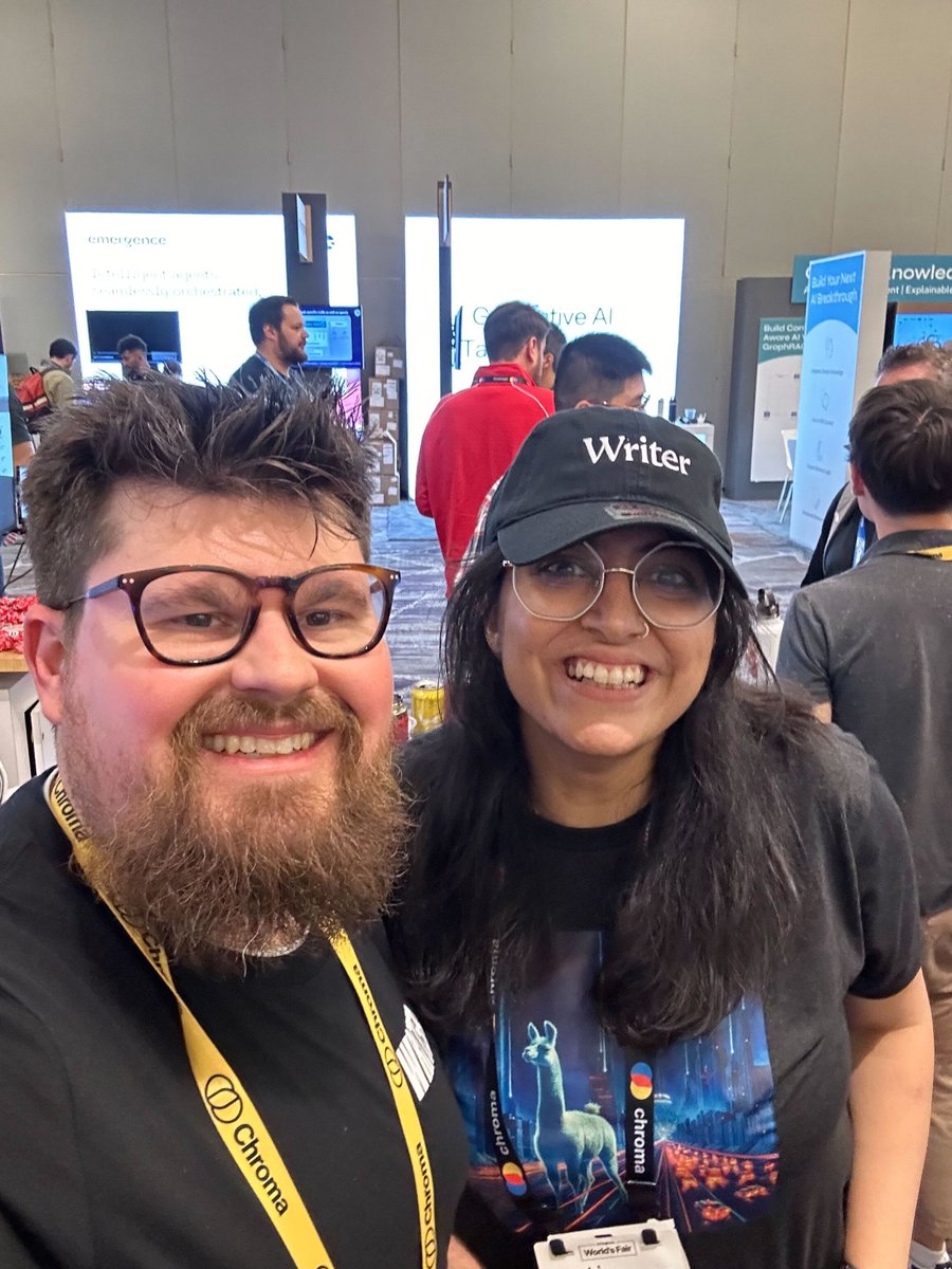 🎉 Shoutout to the brilliant AI engineers <a href="/TheNoahHein/">Noah Hein</a>, @wangzjeff, <a href="/rachelnabors/">R 'Nearest' Nabors (they/them)</a>, and <a href="/rajoshighosh/">Rajoshi</a> who rocked our Writer hats at #AIEWF! 

The <a href="/aiDotEngineer/">AI Engineer</a> fair is buzzing with insightful talks, groundbreaking demos, and exciting launches. We're thrilled to share what we've