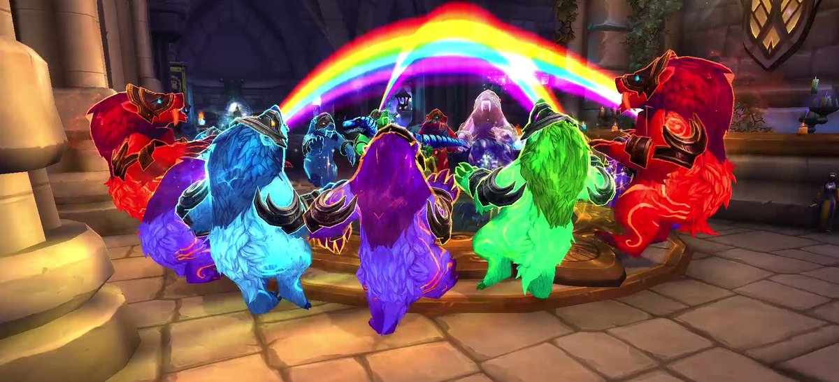 CultofElune's tweet photo. Happy Pride Month! Last weekend, we had a rainbow bear parade through the streets of Goldshire, Stormwind, and Valdrakken. #pridemonth #worldofwarcraft #alldruidguild #cultofelune #WoW #justdruidthings https://t.co/YphrUzpdGE