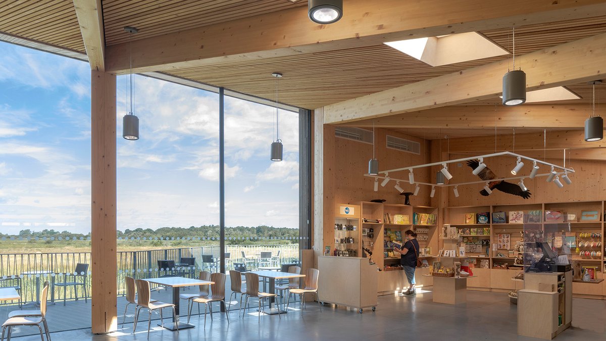 #TBT Carlton Marshes Visitor Centre. The superstructure is built from Glulam &amp; CLT, allowing it to sensitively fade into its surroundings, while the exposed timber beams, columns, walls &amp; ceilings create a visual connection between inside and outside. <a href="/CowperGriffith/">Cowper Griffith Architects</a> <a href="/KLHUK_LTD/">KLH UK</a>