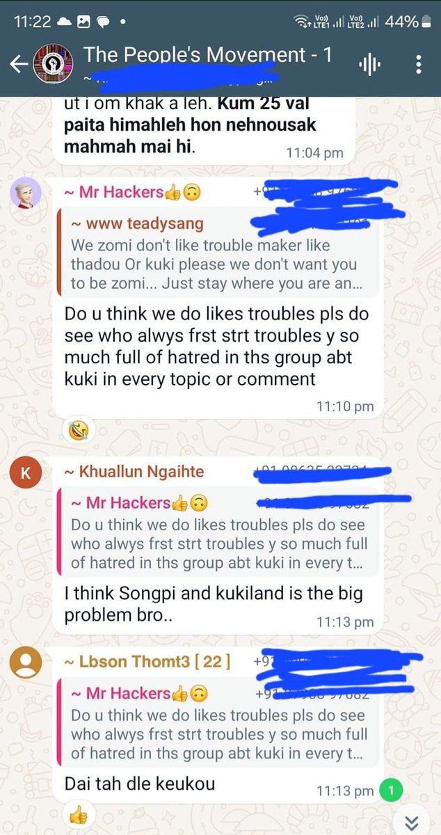 GnawingKoujeng's tweet photo. The unity they show in public falls flat in their WA group chats. Kukis complain about Zomis hating on Kukis in their WA gp. Zomis mock Kukis stating "Songpi and Kukiland" are the problem. Zomis even mock Kukis as "refugees in Mizoram." Keep watching. Kuki-Zomi clash 2 coming. https://t.co/roKaGLkHZq
