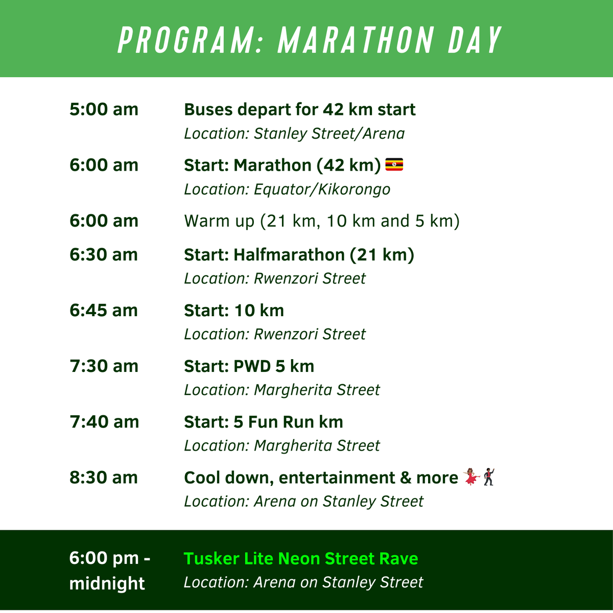 RwenzoriMarathn's tweet photo. ๐
For all you spreadsheet warriors out there, hereโs the #TuskerLiteRwenzoriMarathon program!
Now you can plan every second of your Kasese adventure. ๐ค๐๏ธ
This and more info on our website: https://t.co/i3oP2D5igX
We can't wait to see your color-coded itineraries! https://t.co/BAhYYDZp3Z