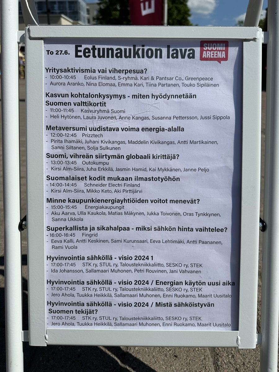 Tänään suuntana aurinkoinen #SuomiAreena . Klo 16 lauteilla keskustelemassa aiheesta #sähkönhinta