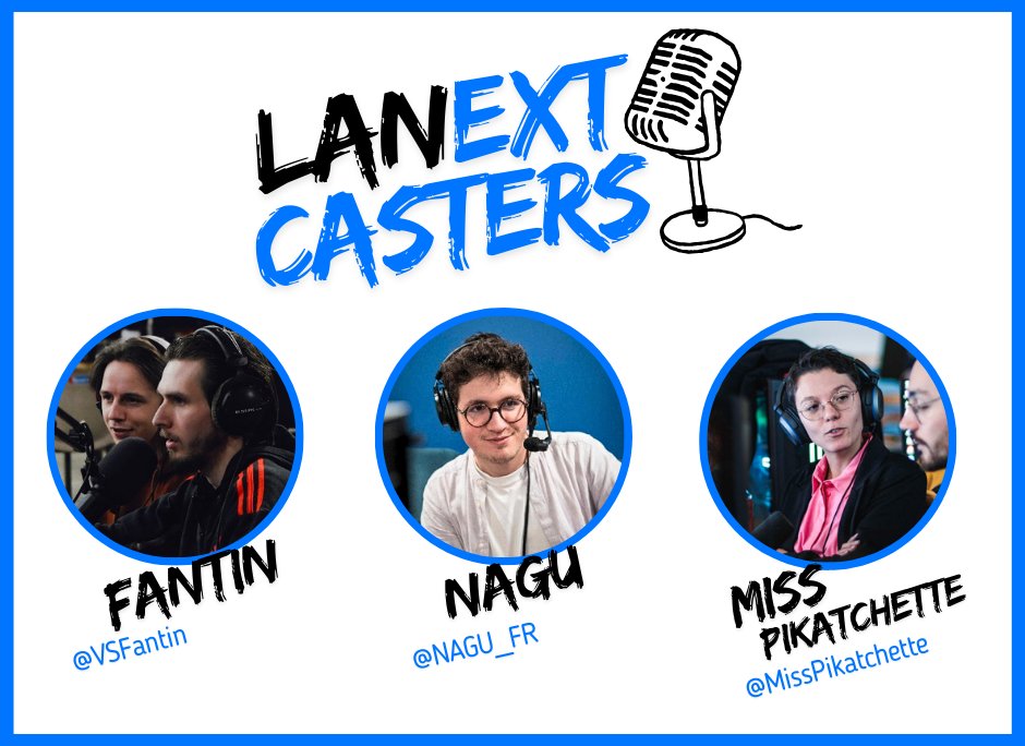 Afti_LAN's tweet photo. 🎙️ Il est temps d'annoncer nos casters 🎙️
@VSFantin, @NAGU_FR et @MissPikatchette seront les voix de l'événement !
Les lives seront partagés ce week-end pour suivre la compétition en direct 🔴 #LANEXT https://t.co/Av4rO3CGQo