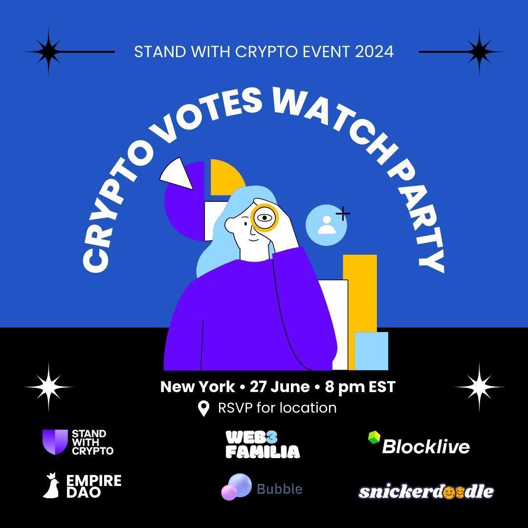 Hey NYC!  Ready to show the world the power of the Crypto Voter? Join us for a debate watch party.

There's no better place than to be among friends and our community partners: <a href="/Web3Familia/">Web3 Familia 🌐✨</a>, <a href="/standwithcrypto/">Stand With Crypto🛡️</a>, <a href="/EmpireDao/">EmpireDAO</a>, <a href="/_BubbleDAO/">Bubble</a>, <a href="/blocklive_/">Blocklive</a>

RSVP: buff.ly/3xDwOZp
