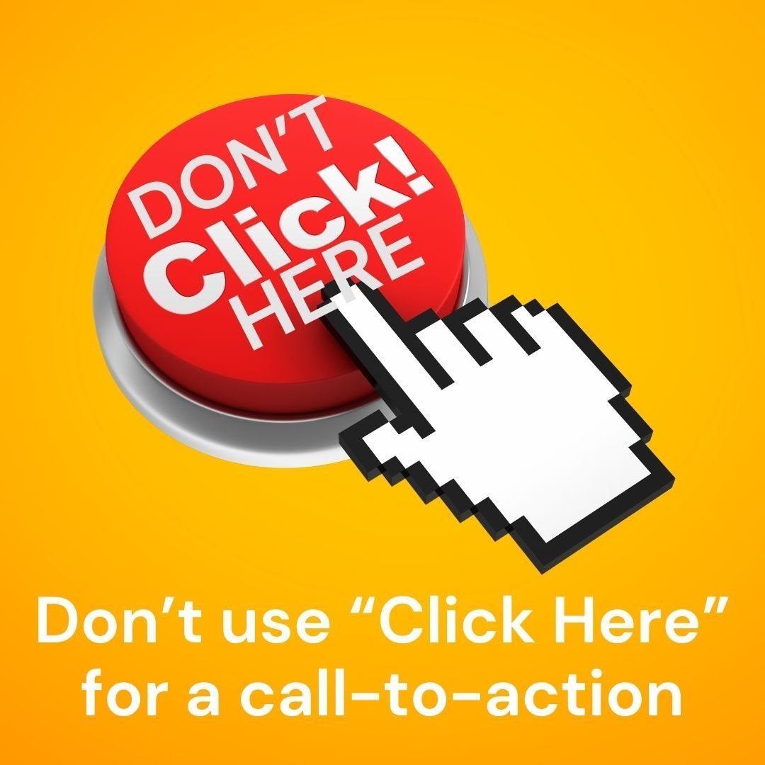 1080Allan's tweet photo. Never "Click Here" again—Don't settle for "Click Here" as your call-to-action when you can write: 
• Sign me up
• I want to start today
• Send me more information
• Help me change my life https://t.co/XjU8pEiO8R