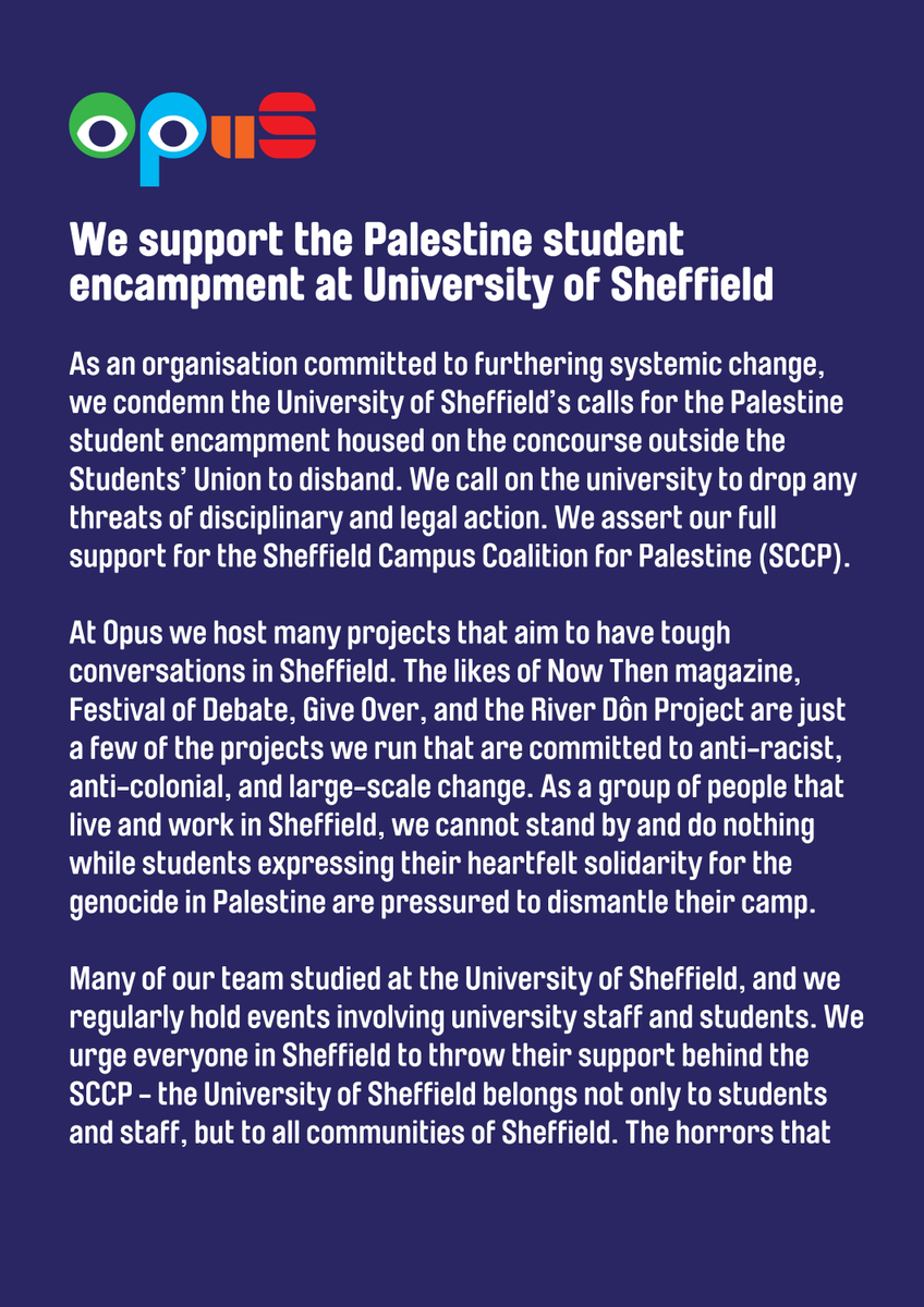 OpusIndependent's tweet photo. 🚨 We at Opus assert our full support for @palestine_sccp and call on the university to drop any threats of disciplinary and legal action against members of the student encampment. Read our full statement. https://t.co/9BxBLbhuXt
