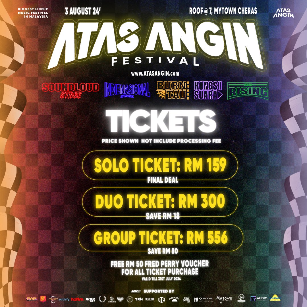 Atas Angin Festival 2024
3 August 2024
9am - 12am
Roof @ 7 Mytown, Cheras

101 Performers
15 Hours Show

#IniTimeKitaShine #TheShowNeverEnd #AtasAnginSeMalaysia
#LocalHeroes 

atasangin.com
