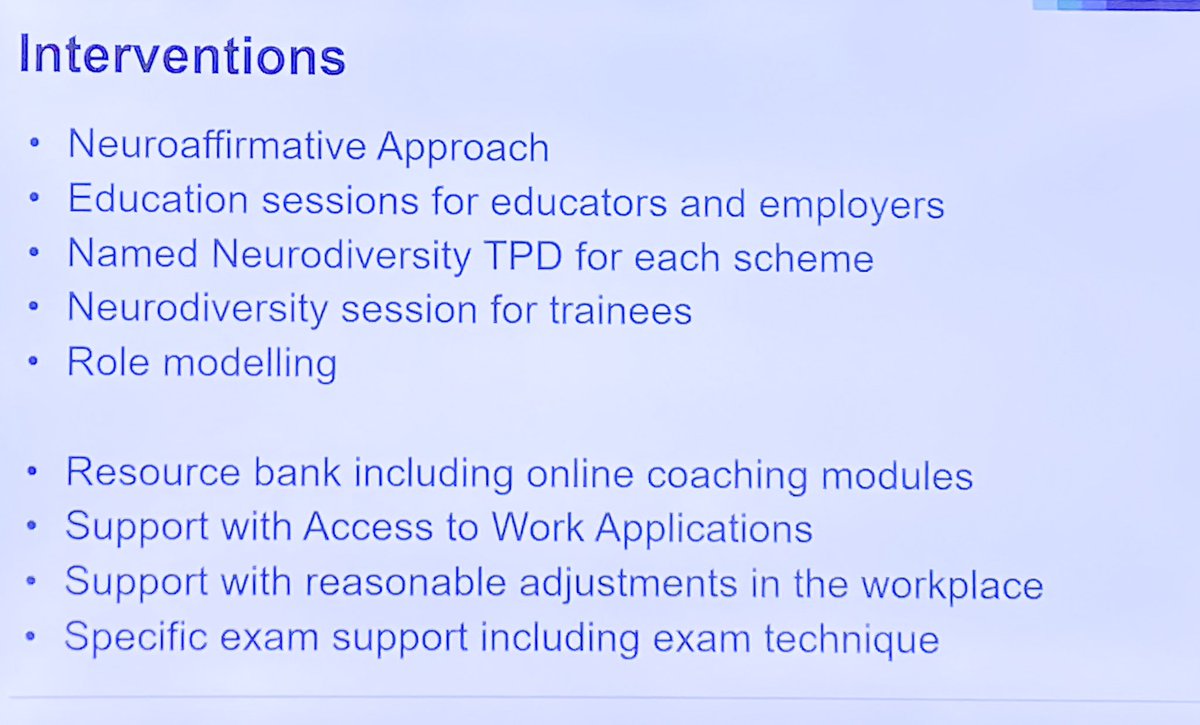 Great session #WoundedHealer24

#Neurodiversity in doctors is high. 
They struggle at work and repeatedly present to <a href="/NHSPracHealth/">NHS Practitioner Health</a>. 

A ‘superpower’ is high empathy, but can struggle with training &amp; exams.

Diagnosis means support, and reasonable adjustments for exams/work.