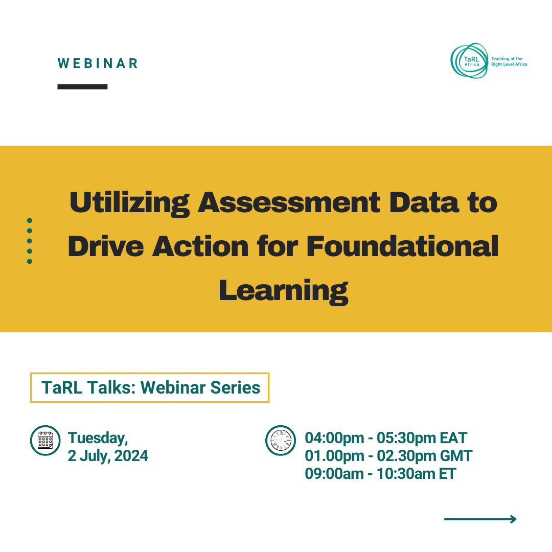 TaRL_Africa's tweet photo. The next TaRL Talks webinar, "Utilising Assessment Data to Drive Action for Foundational Learning” will explore the role of assessment data for education planning, policy, and practice in Sub-Saharan Africa.

📅 Date: Tue, July 2
🕓 Time: 16:00 - 17:30 EAT | 14:00 - 15:30 WAT https://t.co/rX1e5bR3Zu