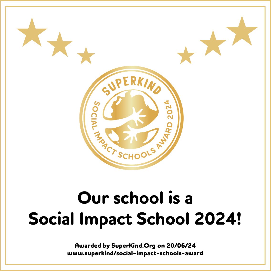 Delighted to have been recognised by <a href="/SuperKind_org/">SuperKind</a> with their ‘Social Impact’ Schools Award 2024! #EducationWithCharacter #ItStartsWithOne
