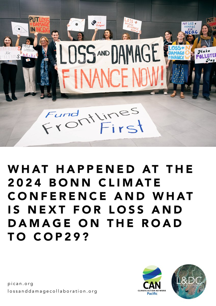 Loss and Damage Collaboration (L&DC) (@lossanddamage) on Twitter photo 1/7. 📜NEW BRIEF: Together in collaboration with <a href="/CANPacificIs/">Pacific Islands Climate Action Network (PICAN)</a> we bring you: “What Happened at the 2024 #BonnClimateConference and What is Next for #LossAndDamage on the Road to #COP29?”. 🥳🧵
🔗Read it here: lossanddamagecollaboration.org/publication/wh… 1/7. 📜NEW BRIEF: Together in collaboration with <a href="/CANPacificIs/">Pacific Islands Climate Action Network (PICAN)</a> we bring you: “What Happened at the 2024 #BonnClimateConference and What is Next for #LossAndDamage on the Road to #COP29?”. 🥳🧵
🔗Read it here: lossanddamagecollaboration.org/publication/wh…