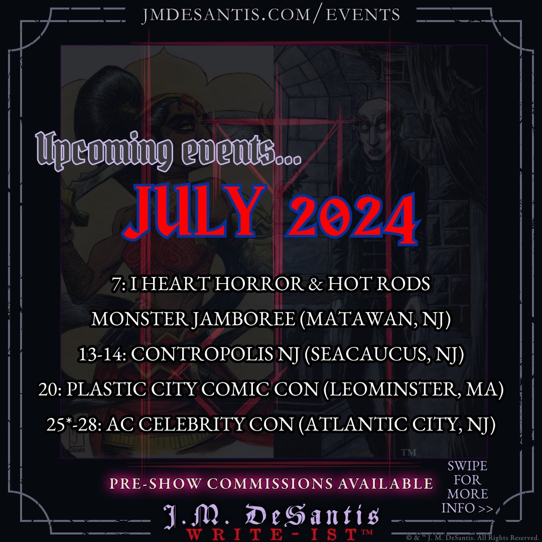 jmdesantis's tweet photo. July has an eclectic mix of nearly all-new shows lined up (except Contropolis). Looking forward to them all.
#Writeist #author #artist #writer:
#DarkFantasy & #Horror #books #novels #comics #art #stickers #artcommissions https://t.co/QJDm36loda