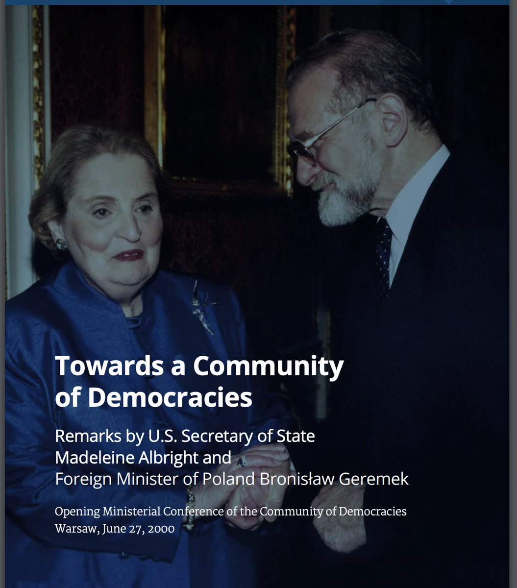 24 years ago, U.S. Secretary of State  Madeleine #Albright and Polish Foreign Minister Bronisław #Geremek spearheaded a unique project inviting nations from across world to come to a free Poland for the conference “Towards a Community of Democracies.”

community-democracies.org/app/uploads/20…