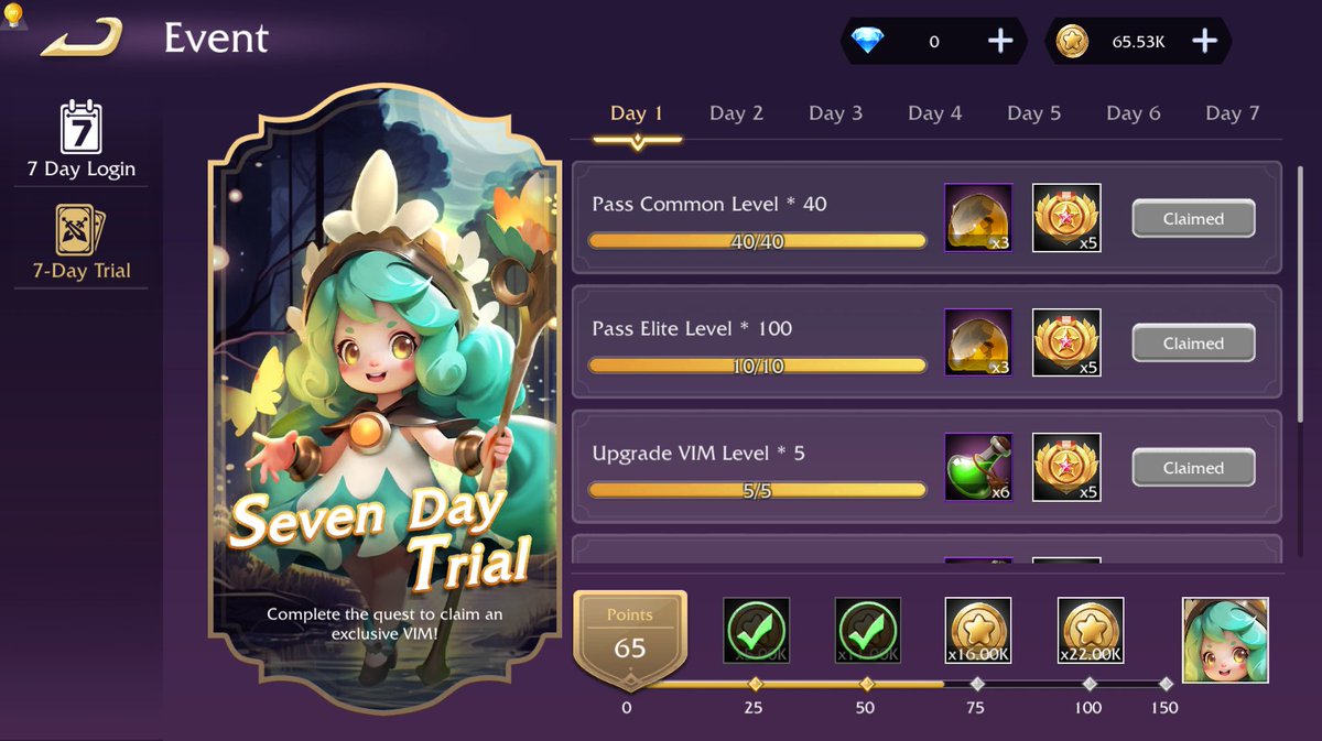 Ready for a challenge? 🌟🤲 
Complete 7-DAY TRIAL quests and score points to win this cute fairy VIM —— Kiki! 🧚‍♀️💚
Collect 150 points and she's all yours! 
Play, earn, and win today! 🎮✨
 #VIMglory #GameOn #KikiAwaits