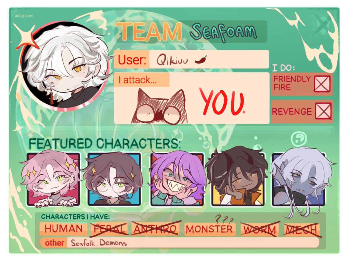 qikiuu's tweet photo. I'm joining my first #artfight !! 
#artfight2024 #artfightteamseafoam https://t.co/hq99qCING0