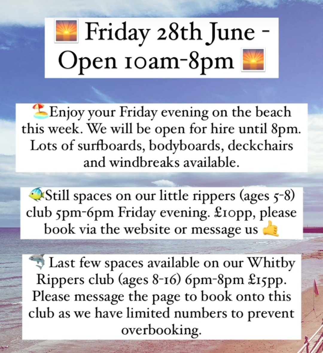 SurfWhitby's tweet photo. Open 10am-8pm tomorrow. Come enjoy an evening at the beach. Lots of deckchairs and windbreaks available. #Whitby #Yorkshire #YorkshireCoast #Surf https://t.co/fKVZCf4hdP