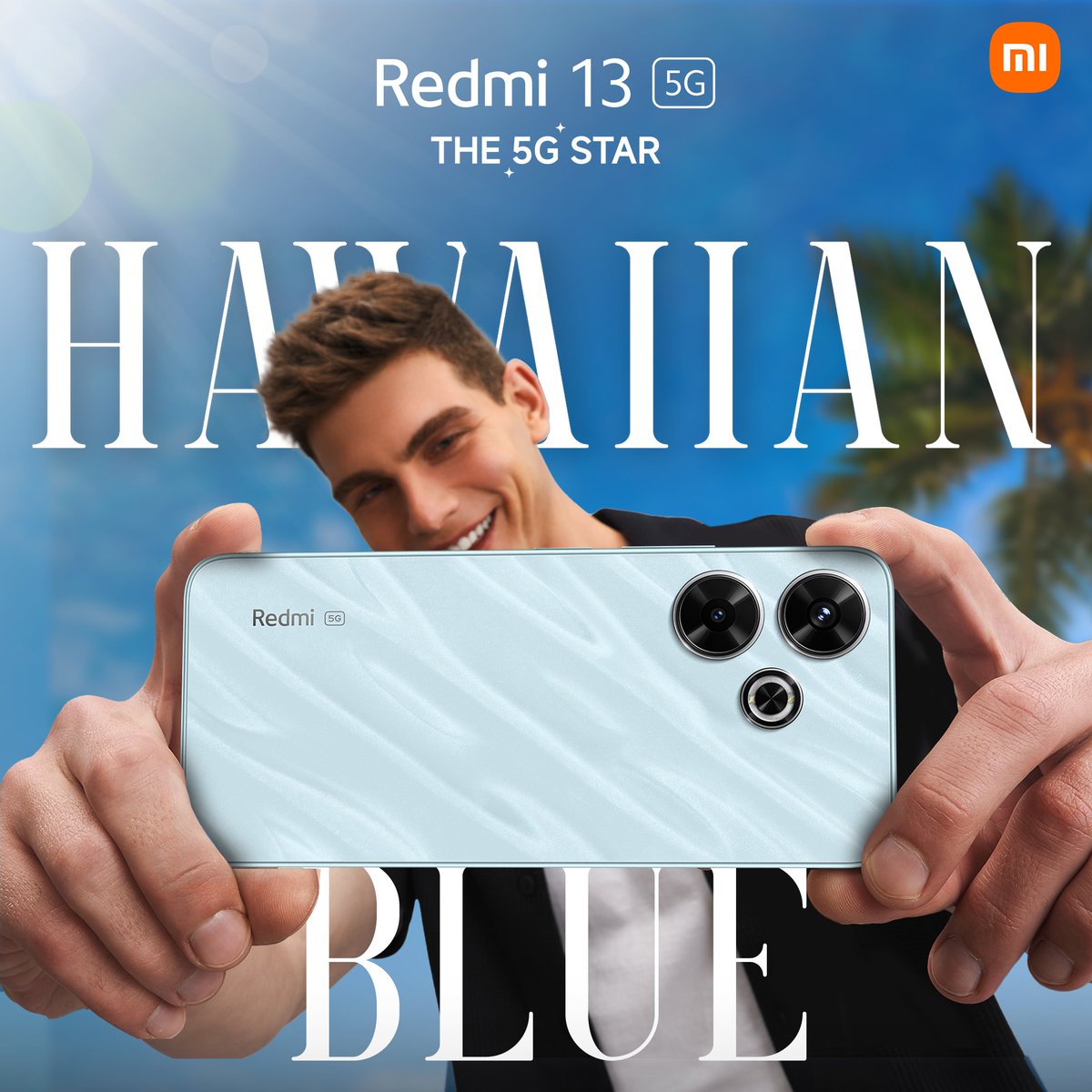 RedmiIndia's tweet image. The all-new #Redmi13 5G in Hawaiian Blue is here to keep you cool and stylish!

Get ready to embrace this refreshing hue and make waves.

Meet #The5GStar on 9th July&apos;24.
Know more: bit.ly/Redmi13_5G