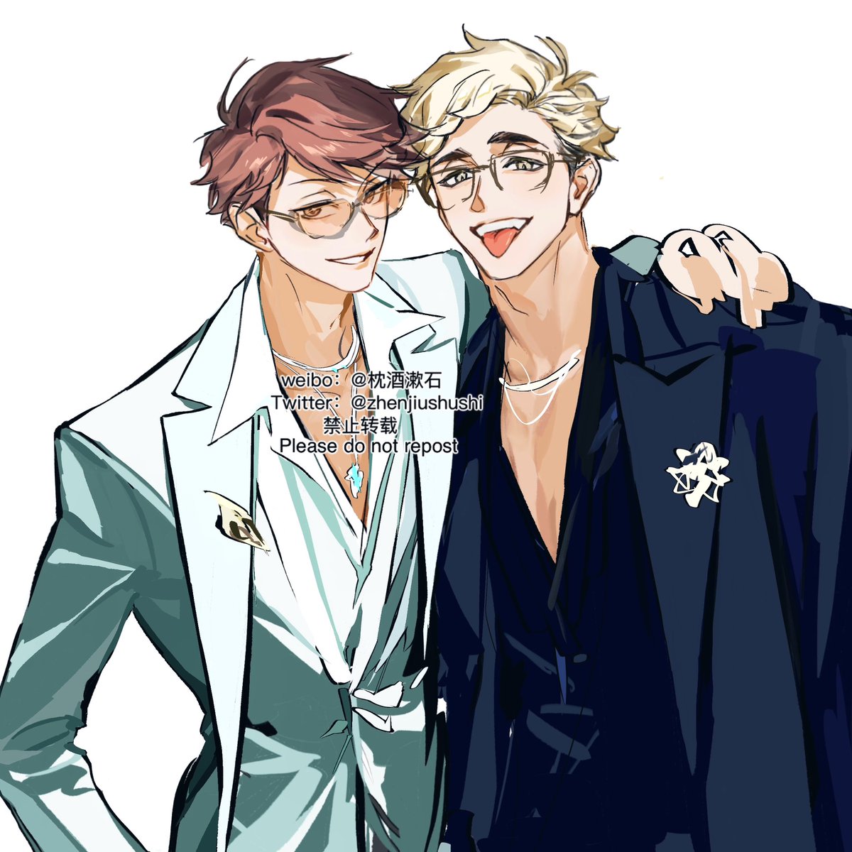 #ハイキュー #atsuoi #侑及 
Top Miya Atsumu
bottom Oikawa Tooru
懒得画了就这样吧，燃尽，注意画的是侑及，别拿去当其他cp😠