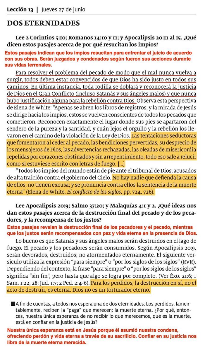 “En última instancia, toda rodilla se doblará y reconocerá la justicia de Dios en el Gran Conflicto (incluso Satanás y sus ángeles malos) y que nunca hubo justificación alguna para la rebelión contra Dios.” #LESAdv