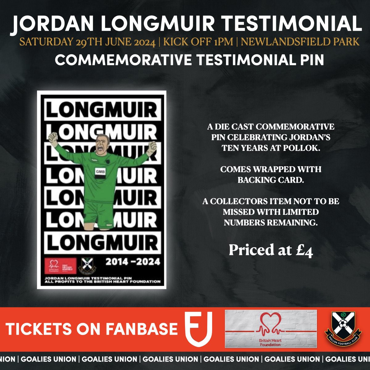 Pollok FC (@pollokfc) on Twitter photo 🛒 | JORDAN LONGMUIR TESTIOMINAL SHOP
There will be a special match day programme and commemorative pin available for purchase at Saturday's game.
Stocks will be limited so don't miss out and there will also be limited stock of the kits worn by the two sides.
<a href="/JLoTestimonial/">Jordan Longmuir Testimonial</a> 🛒 | JORDAN LONGMUIR TESTIOMINAL SHOP
There will be a special match day programme and commemorative pin available for purchase at Saturday's game.
Stocks will be limited so don't miss out and there will also be limited stock of the kits worn by the two sides.
<a href="/JLoTestimonial/">Jordan Longmuir Testimonial</a>