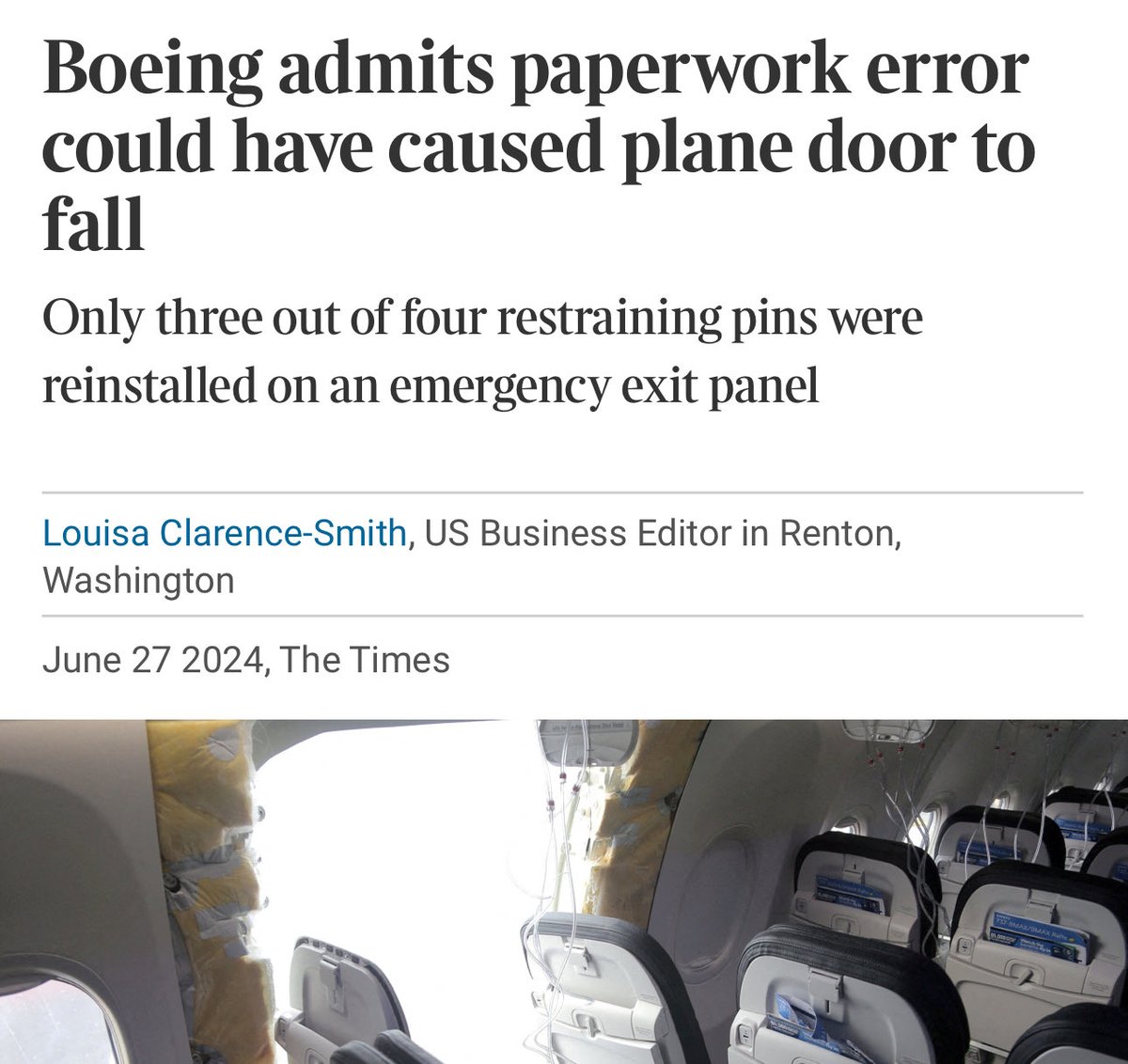 Same "paperwork" that has kept "Starliner" stranded @ the space station? And how many times has the 737 MAX 9 fleet been grounded? Boeing’s CEO, David L. Calhoun, received $32.8 million in 2023; a 45% increase over 2022, when Boeing reported almost 3 billion in losses. Paperwork.