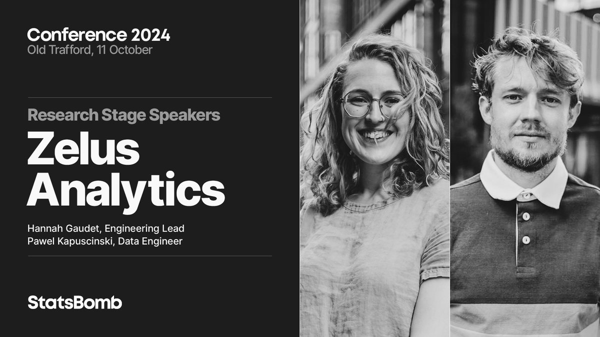 Hudl Statsbomb (@statsbomb) on Twitter photo We are delighted to announce that Hannah Gaudet and Pawel Kapuscinski will present at the 2024 #StatsBombConference
Hannah and Pawel are part of the data engineering department at sports intelligence company <a href="/ZelusAnalytics/">Zelus Analytics</a>
Tickets and more info here:
statsbomb.com/events/statsbo… We are delighted to announce that Hannah Gaudet and Pawel Kapuscinski will present at the 2024 #StatsBombConference
Hannah and Pawel are part of the data engineering department at sports intelligence company <a href="/ZelusAnalytics/">Zelus Analytics</a>
Tickets and more info here:
statsbomb.com/events/statsbo…