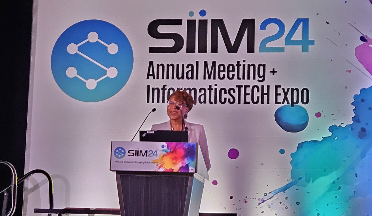 <a href="/KadijaFerryman/">Kadija Ferryman, PhD (she/her)</a> delivers the keynote address on informatics as social infrastructure at #siim24. <a href="/SIIM_Tweets/">SIIM</a> #radiology #imagingit