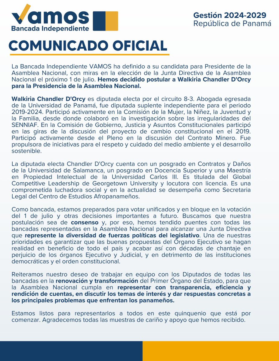 Comunicado Oficial🟦🟨
<a href="/vamosasamblea/">Bancada Independiente Vamos</a>