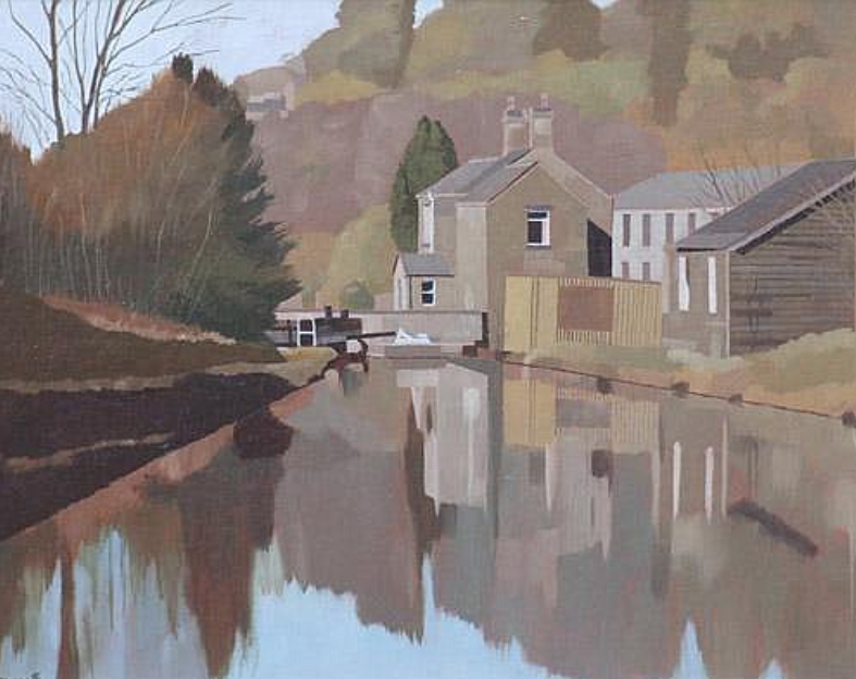 GroomB's tweet photo. Canal at Diggle, Saddleworth, by Oldham-born Russell Howarth, 1927-2020. #NorthernArt https://t.co/09yutZu9W9